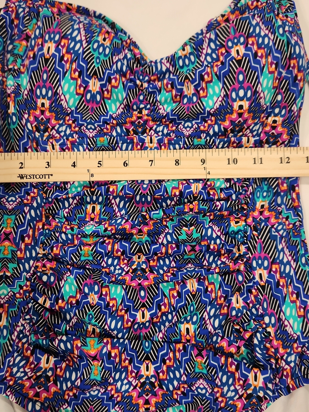 NWT Swim Solutions One Piece Swimsuit 12 Tummy Control Navy Multi Shirred $99 - Picture 7 of 8